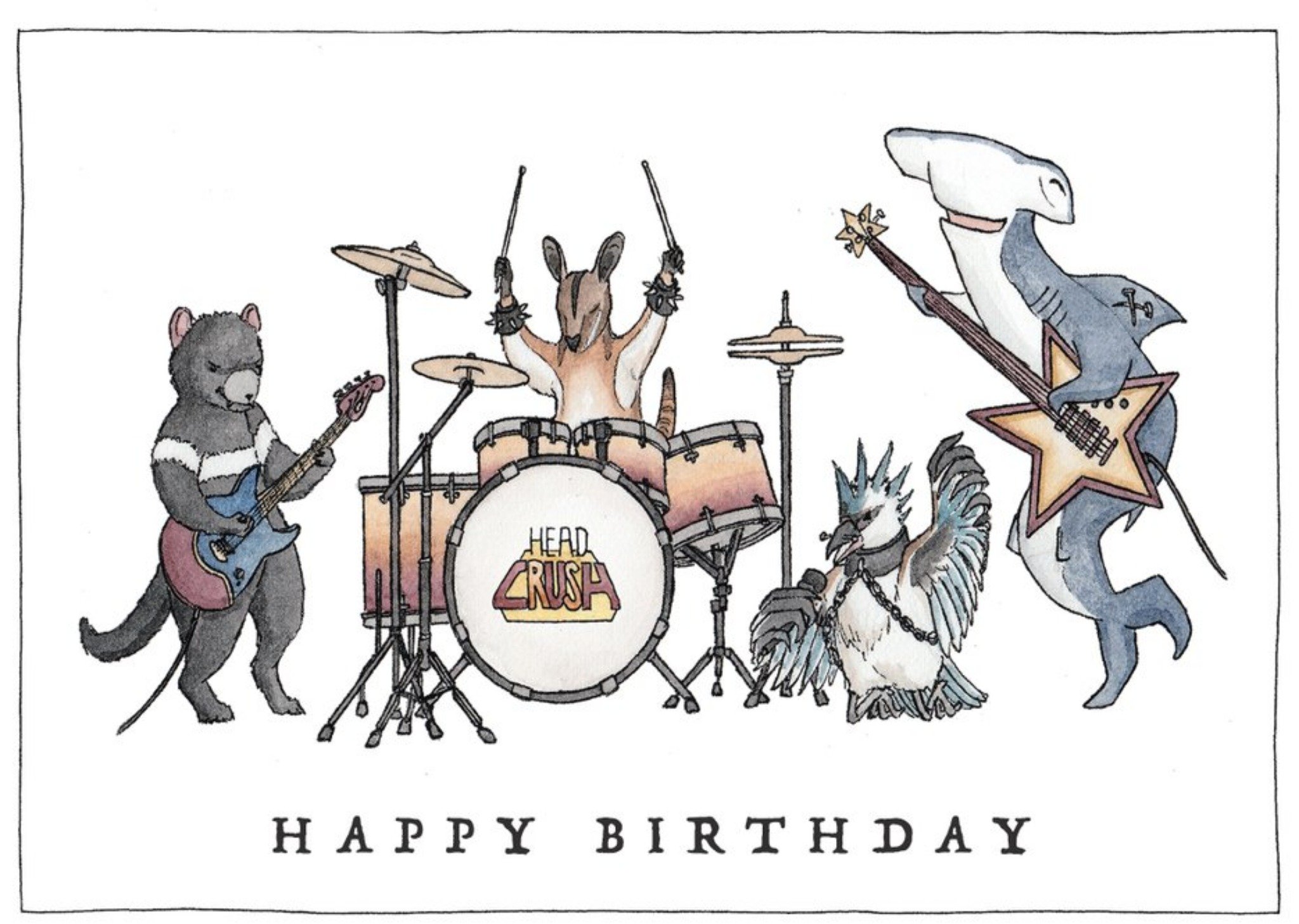 Moonpig Illustration Of A Cool Animal Rock Band Birthday Card, Large