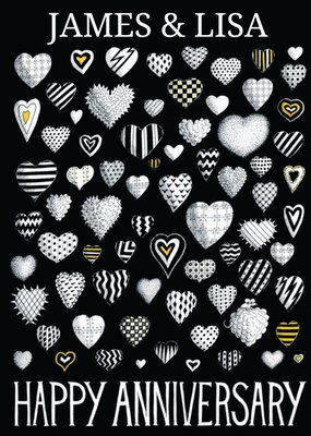 Black And White Hearts Personalised Happy Anniversary Card