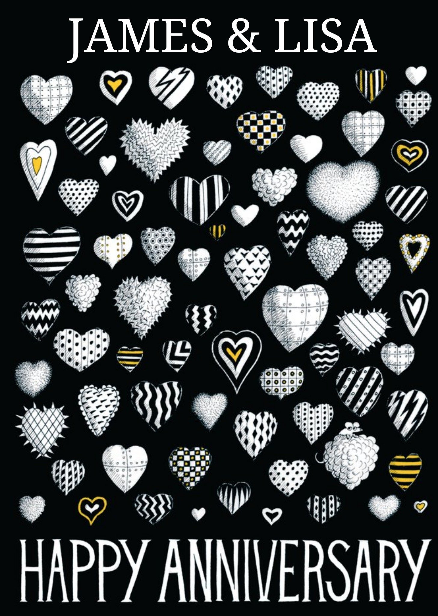 Moonpig Black And White Hearts Personalised Happy Anniversary Card, Large