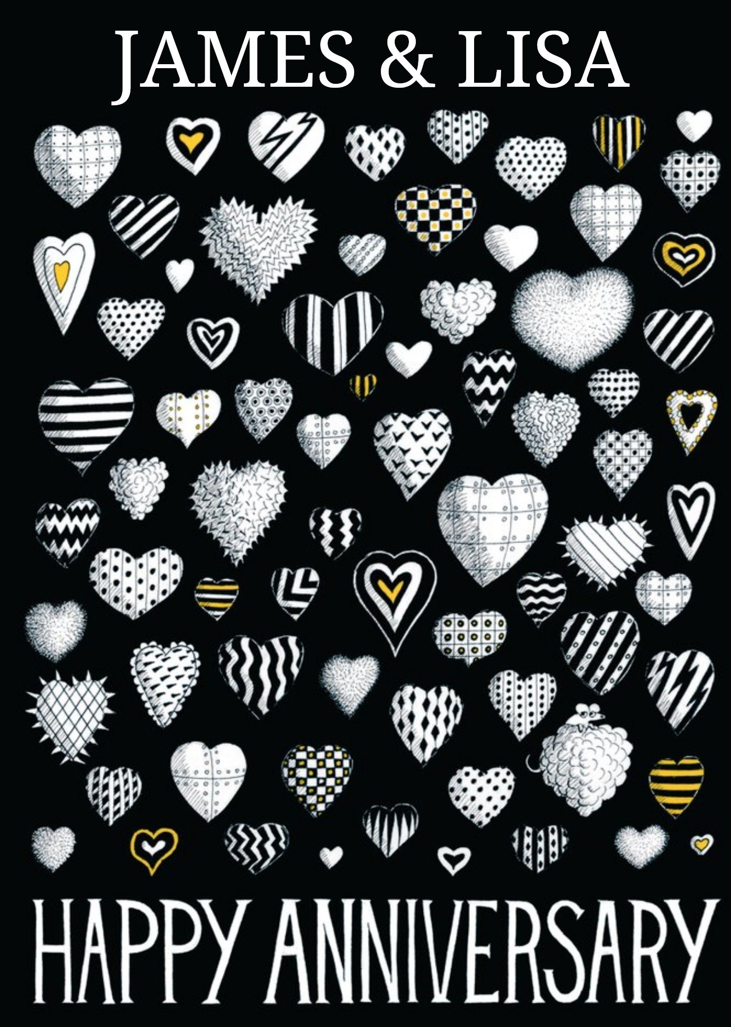 Black And White Hearts Personalised Happy Anniversary Card Ecard