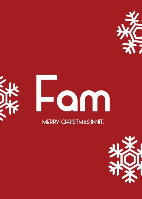 Typography With Snowflakes On A Red Background Fam Christmas Card