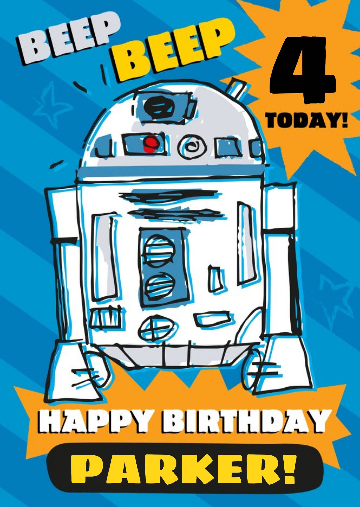 Disney Star Wars R2D2 4 Today Kids Birthday Card, Large