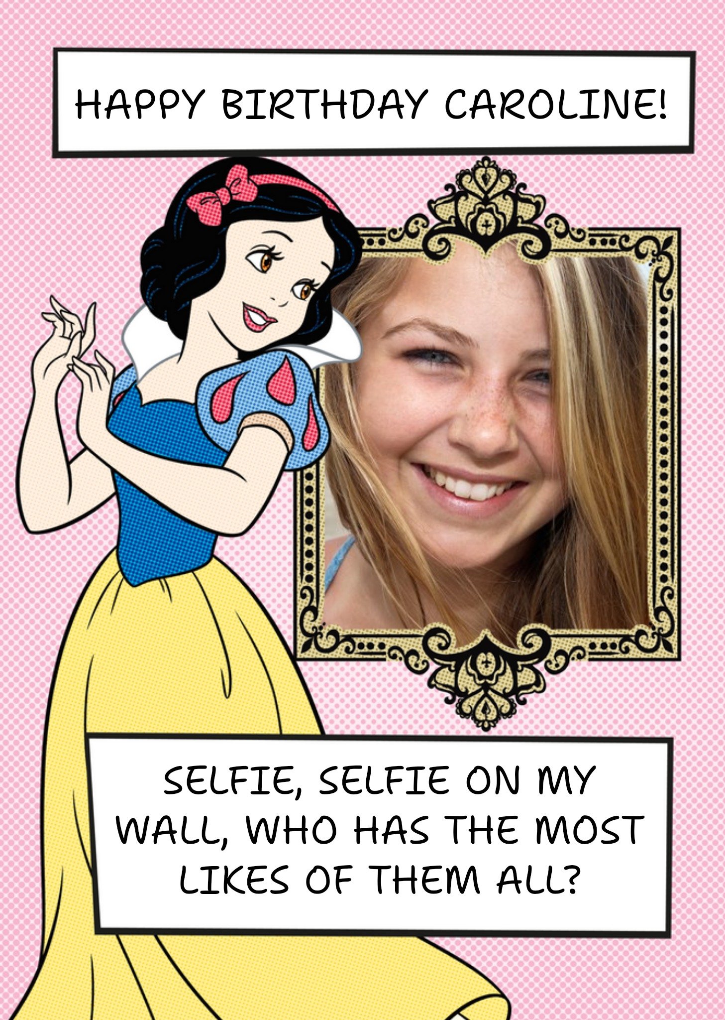 Disney Snow White Mirror Personalised Photo Upload Happy Birthday Card, Large