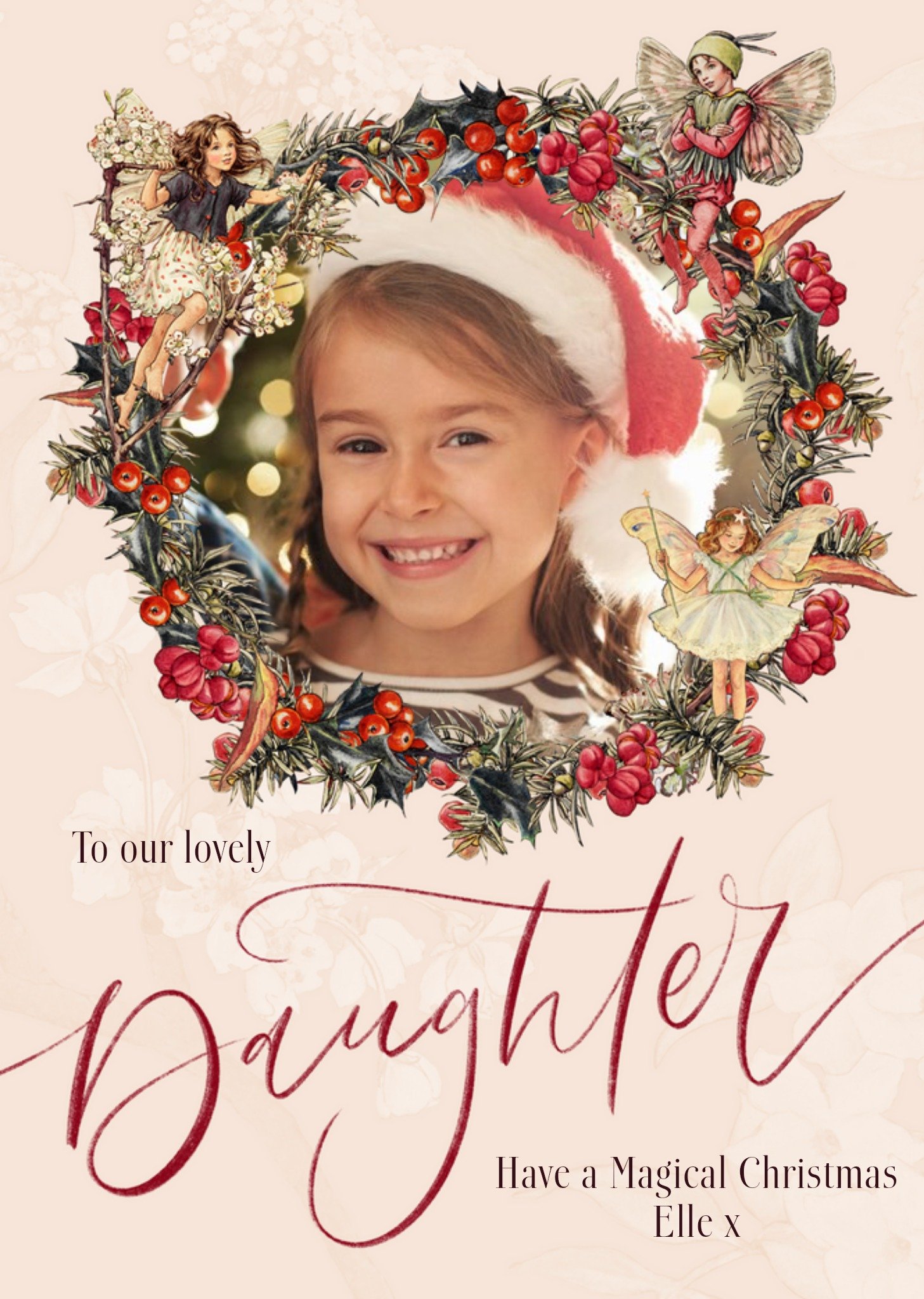 Flower Fairies Lovely Daughter Photo Upload Wreath Christmas Card Ecard