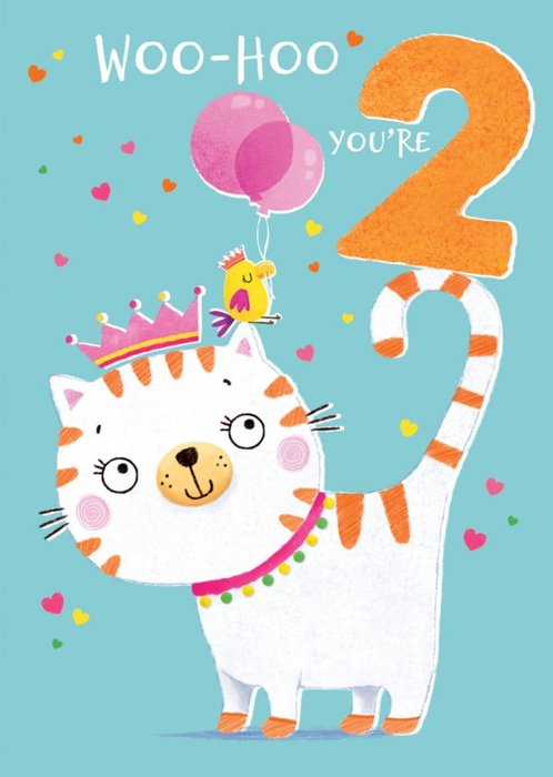Woo Hoo You're 2 Cute Cat Birthday Card