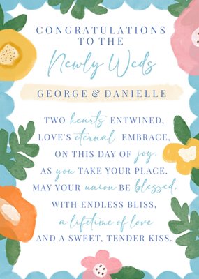 Newly Weds Floral and Sentimental Verse Wedding Card