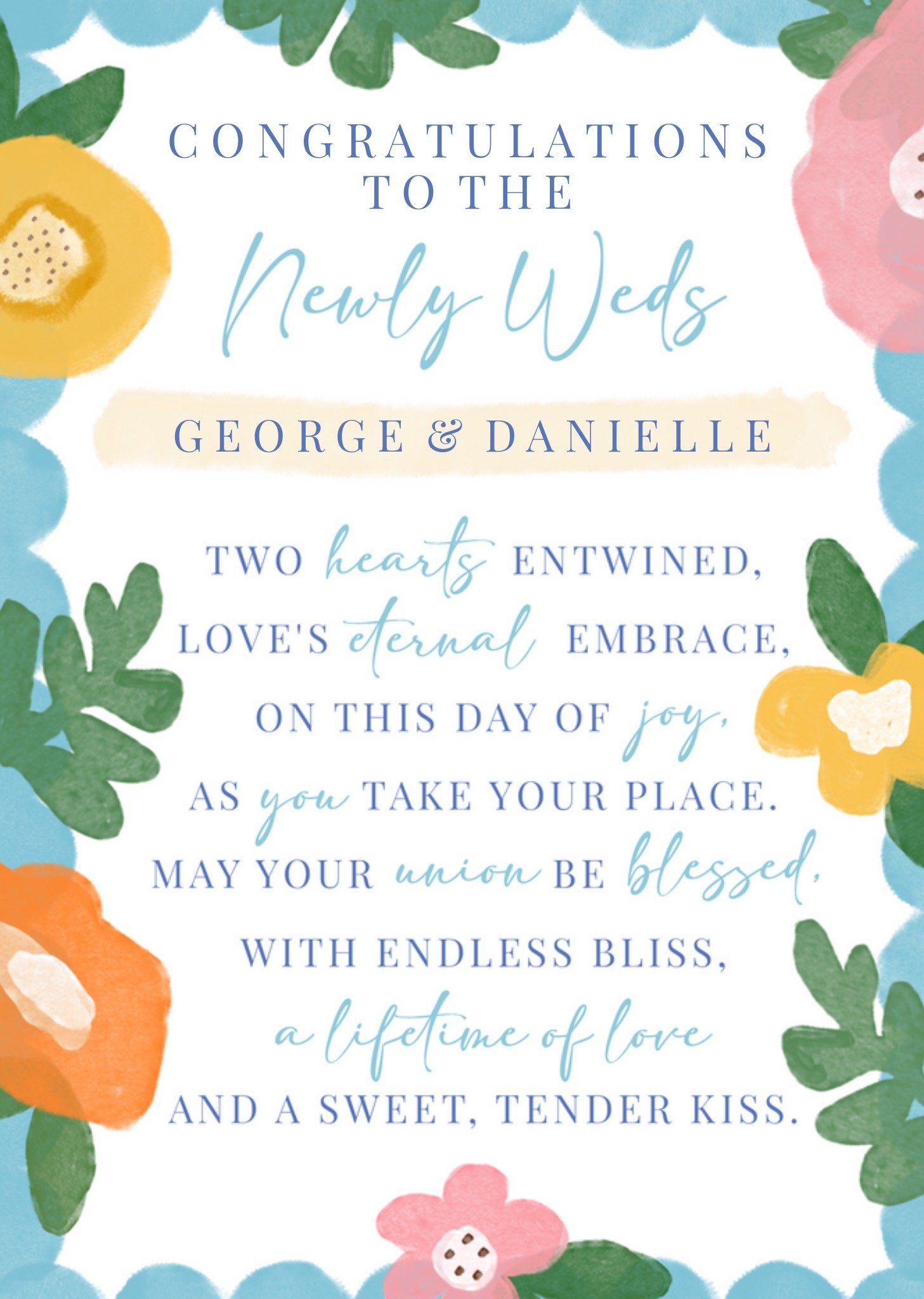 Moonpig Newly Weds Floral And Sentimental Verse Wedding Card, Large