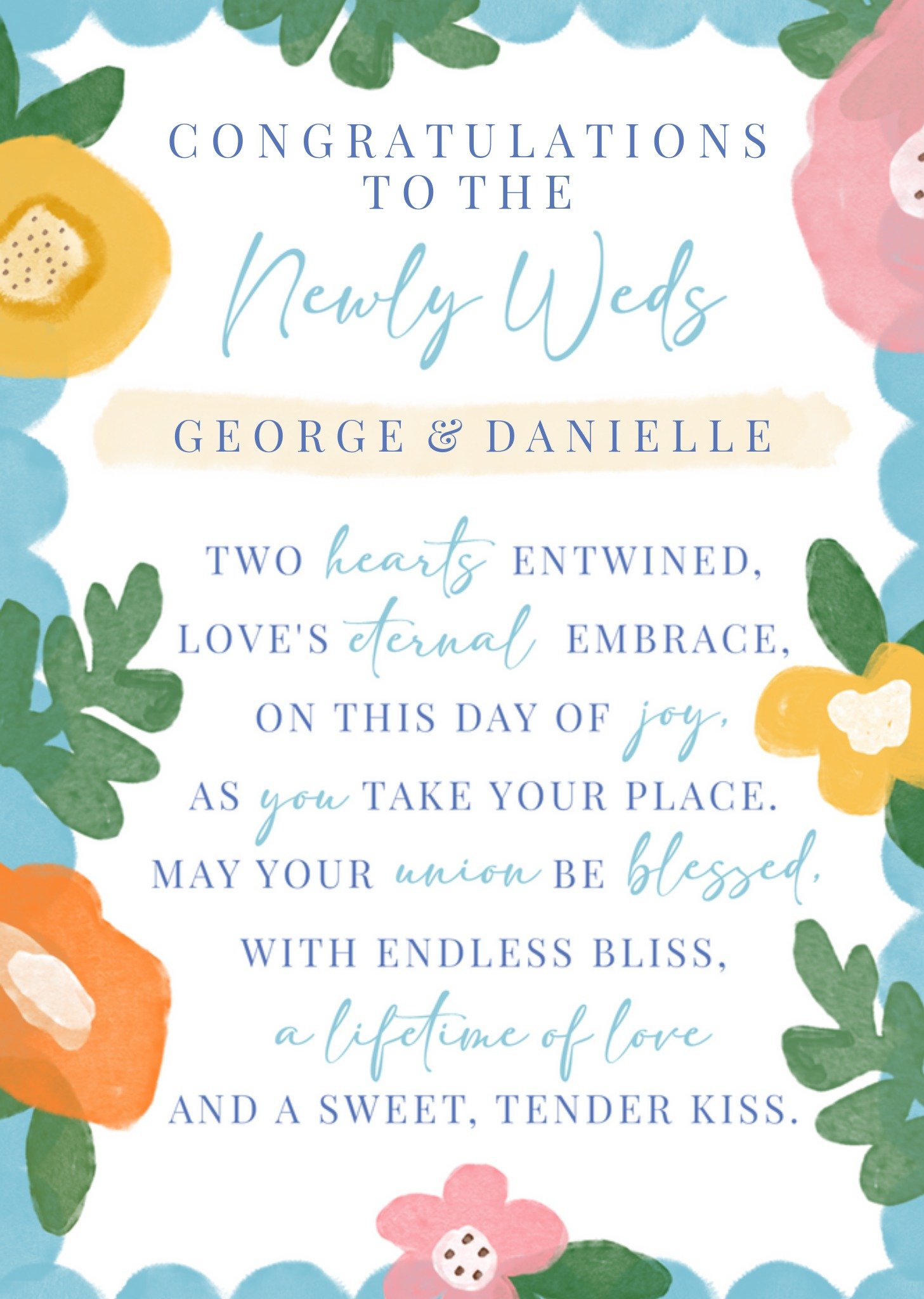 Newly Weds Floral And Sentimental Verse Wedding Card