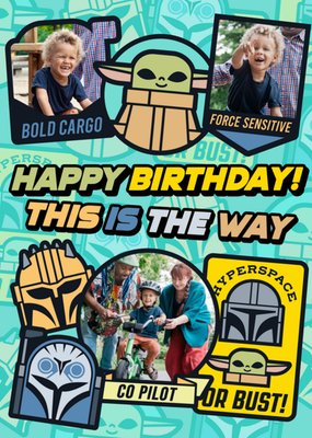 Star Wars The Mandalorian Fun Cartoon Multi Photo Upload Birthday Card