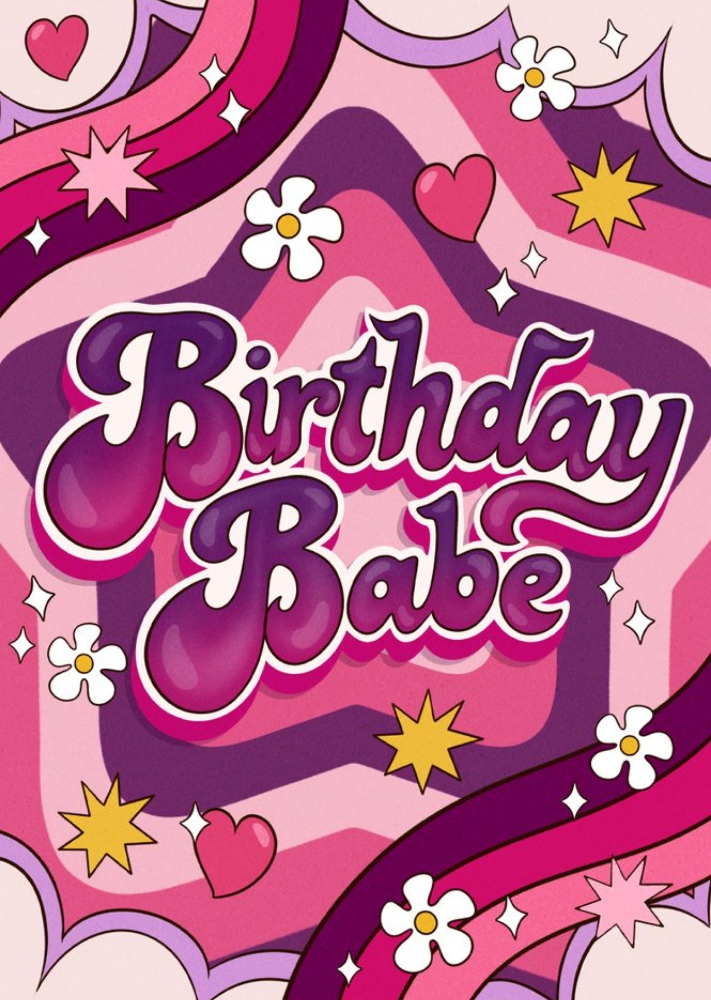 70S Inspired Retro Patterned Birthday Babe Card Ecard