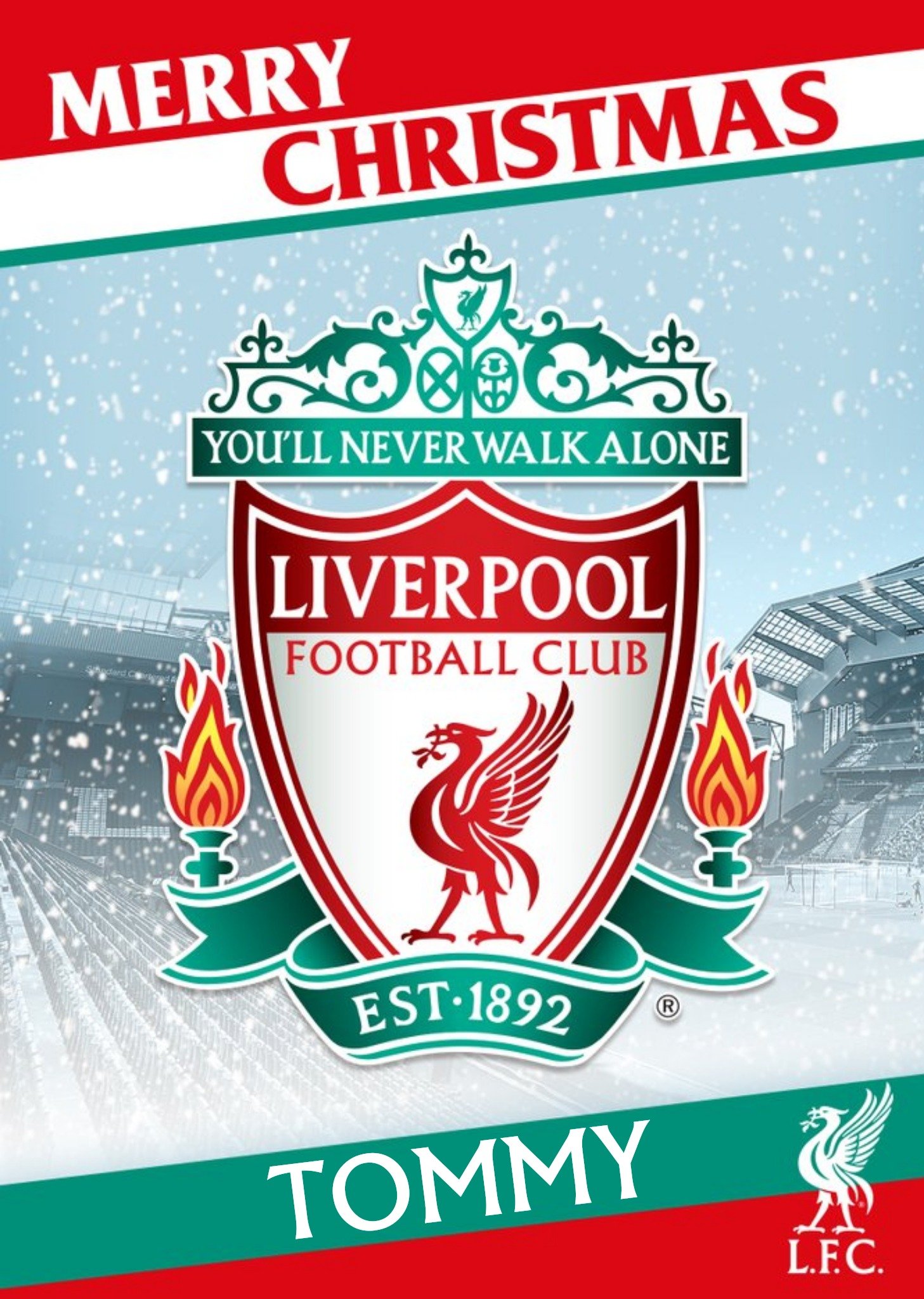 Liverpool Footbal Club Logo And Stadium Photographic Christmas Card, Large