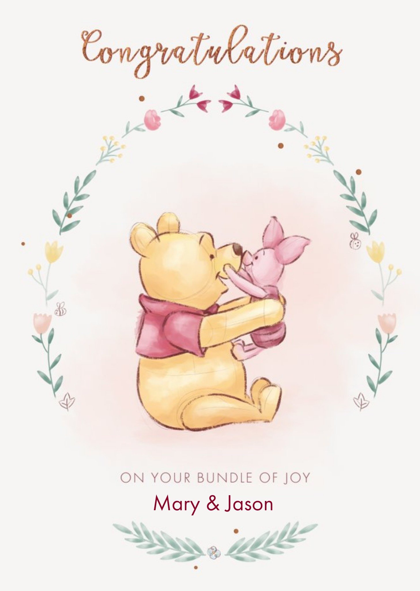 Winnie The Pooh Disney Pooh Congratulations Baby Personalised Card, Large