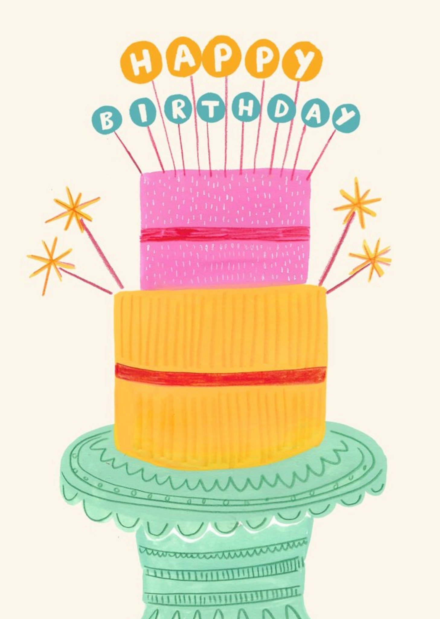 Moonpig Birthday Cake Sparklers Happy Birthday Card, Large