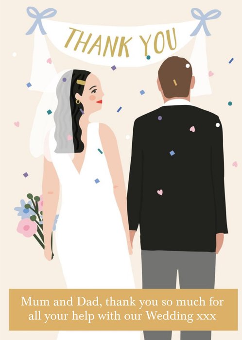 Illustration Of Newlyweds Wedding Day Thank You Card