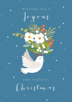 Dove With A Large Bouquet Of Festive Flowers Illustration Joyous Christmas Card