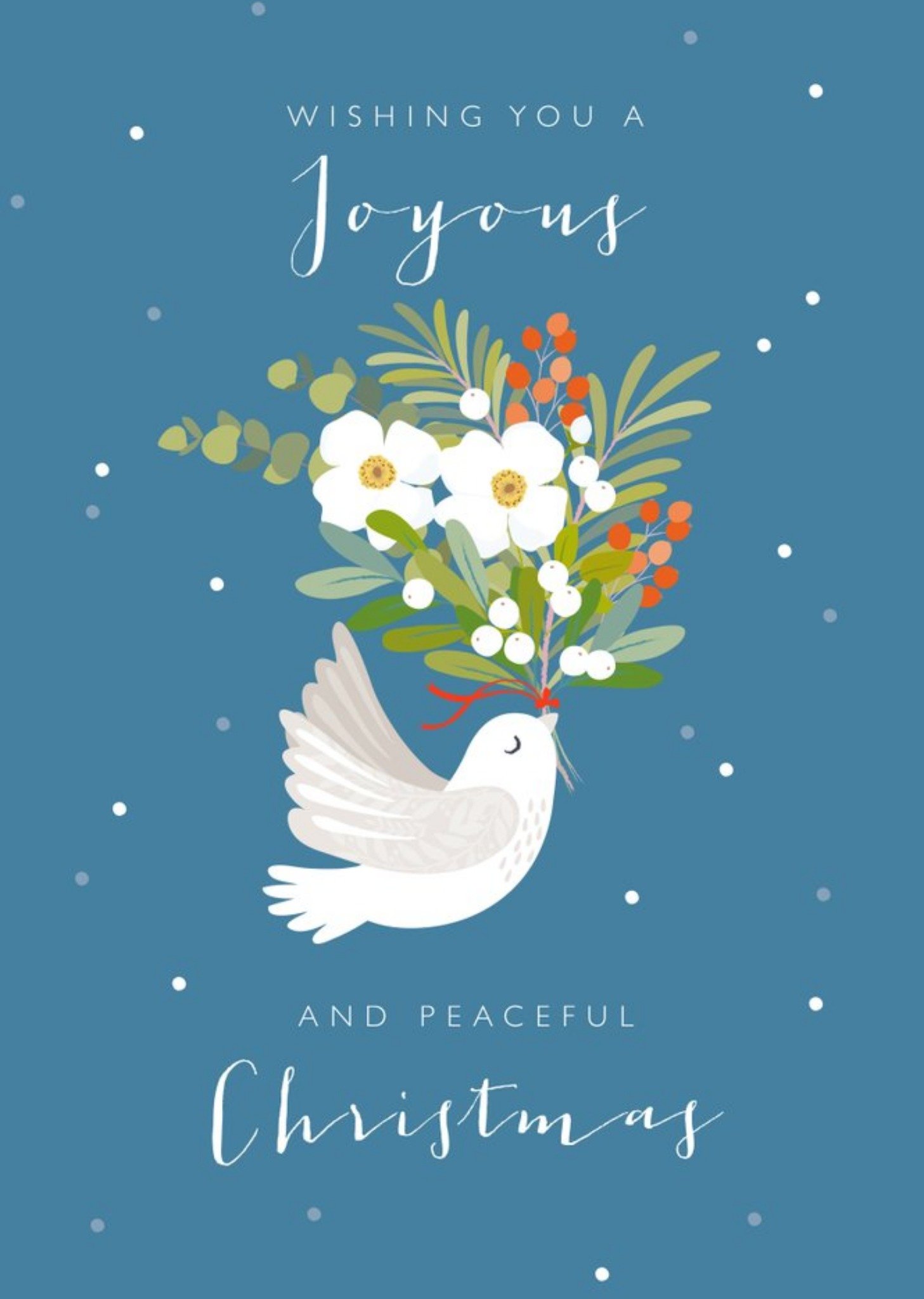 Dove With A Large Bouquet Of Festive Flowers Illustration Joyous Christmas Card Ecard