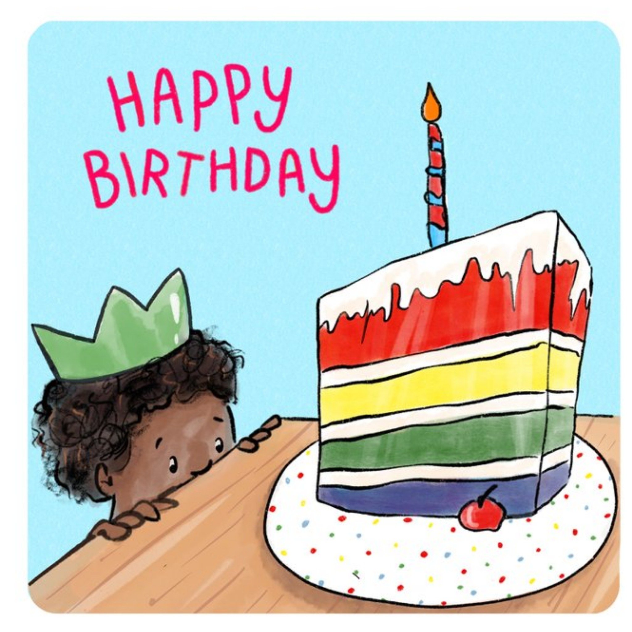 Cake And Crayons Cute Illustrated Boy And Birthday Cake Card, Square