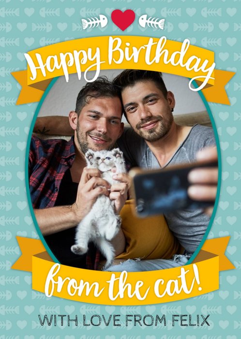 Happy Birthday From The Cat Aqua Photo Upload Card