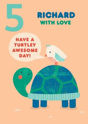 Cute Simple Illustration Of A Bird And A Turtle Happy 5th Birthday Card
