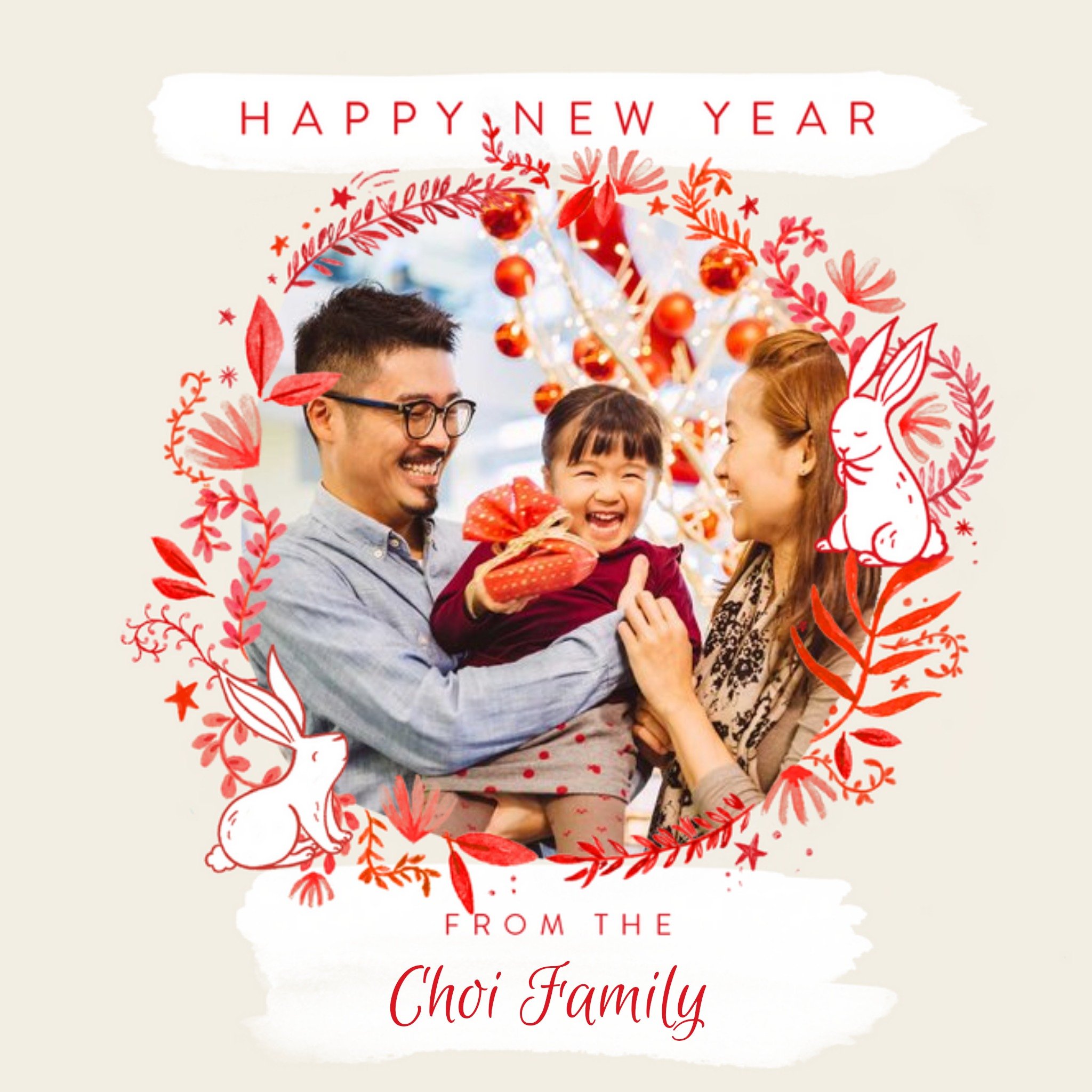 Circular Photo Frame Surrounded By Foliage Chinese New Year Photo Upload Card, Square