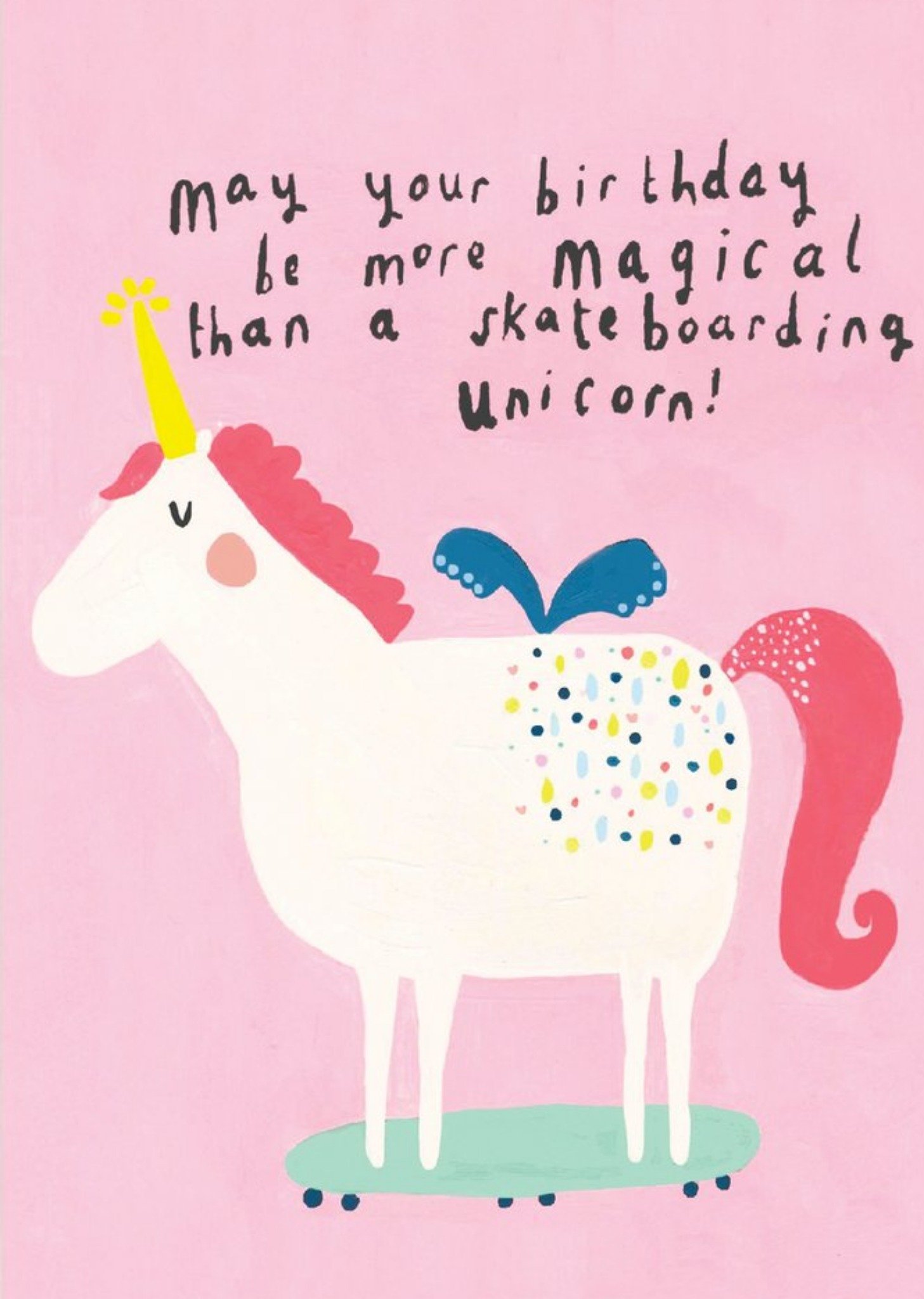 Sooshichacha Funny Magical Skateboarding Unicorn Birthday Card, Large