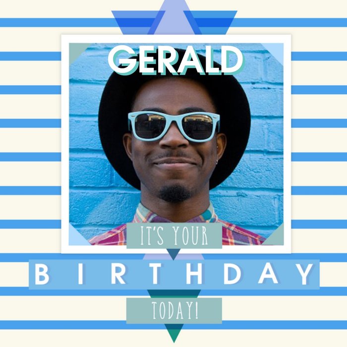 Bright Blue Stripes Its Your Birthday Today Photo Card