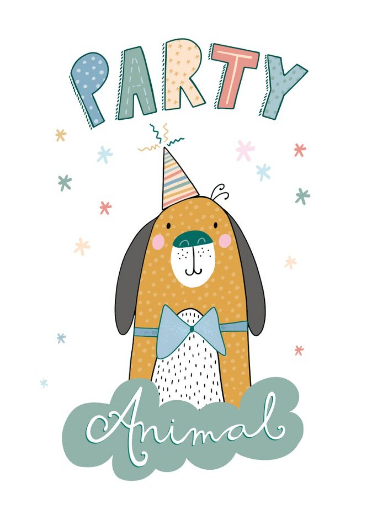 Moonpig Funny Side Up Illustrated Dog Party Animal Fun Birthday Card Ecard
