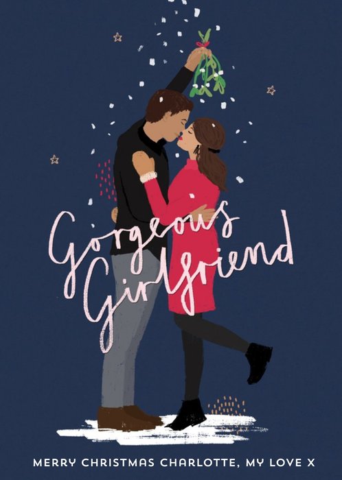 Couple Kissing Under The Mistletoe Gorgeous Girlfried Chrsitmas Card