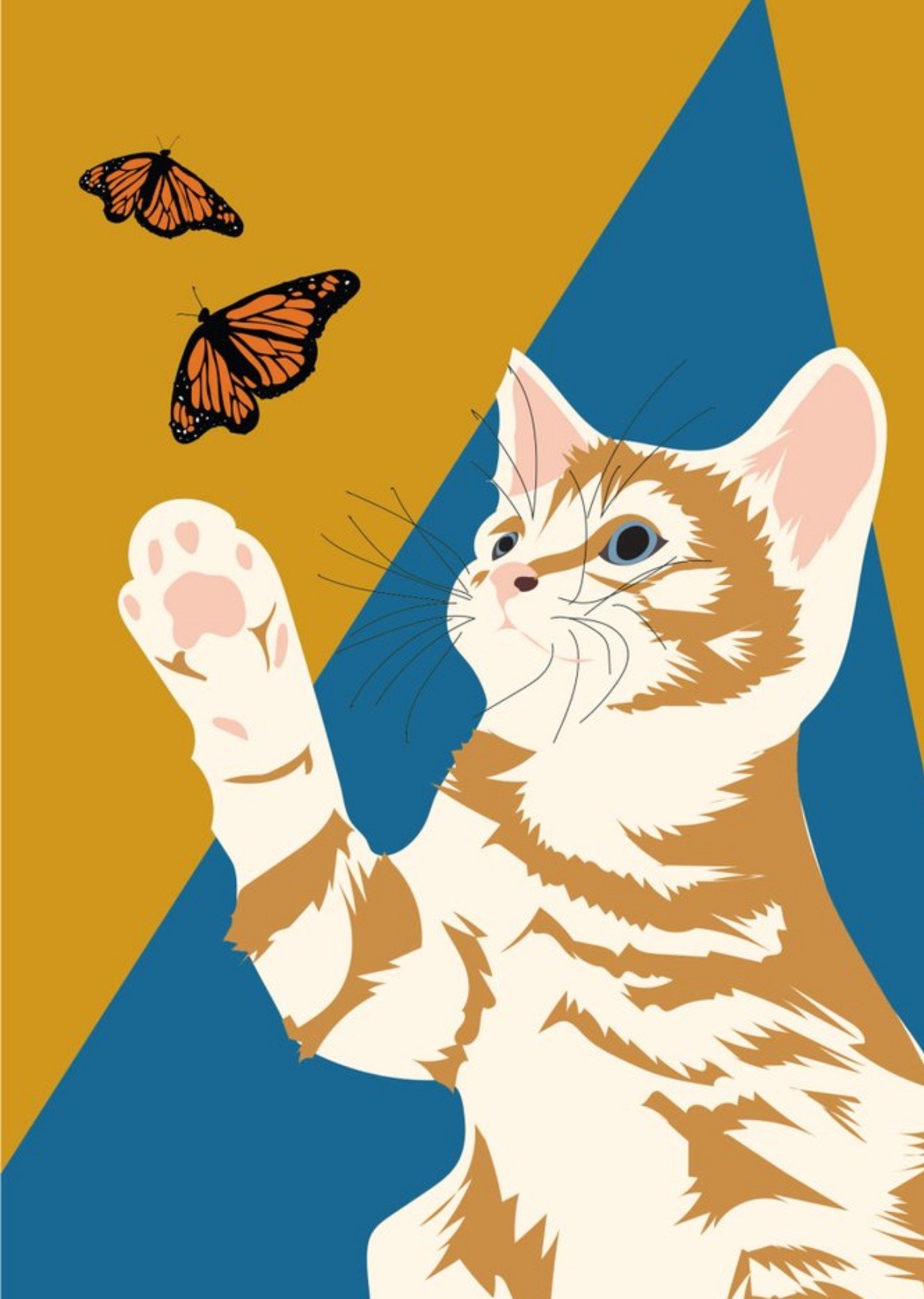 Illustrated Butterfly Ginger Kitten Card Ecard