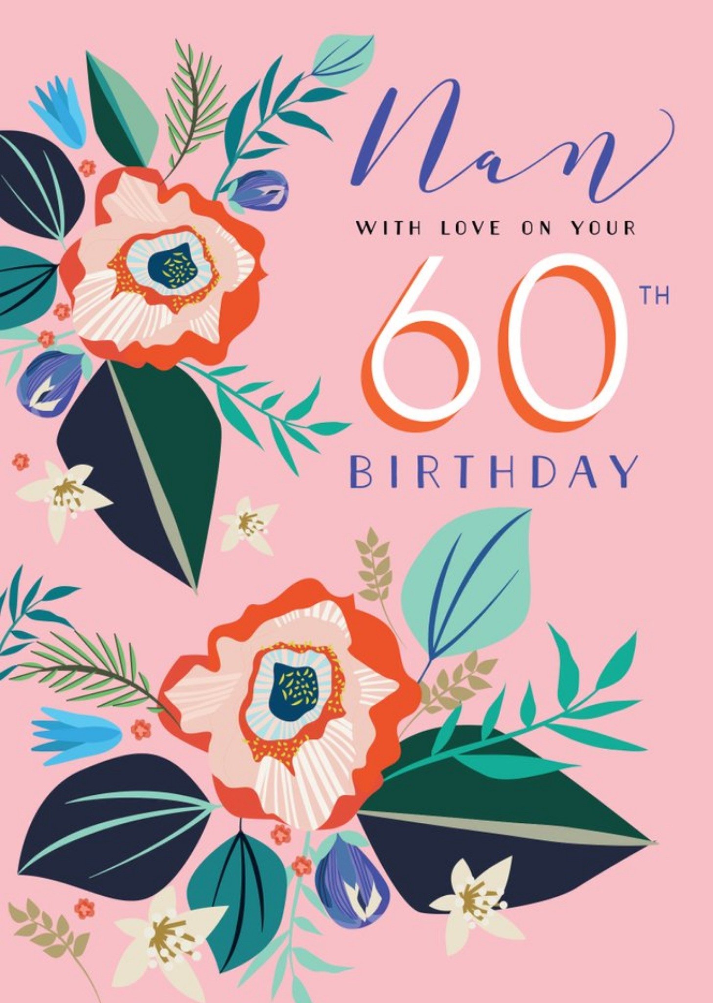 Moonpig Pink Floral Nan 60th Birthday Card, Large