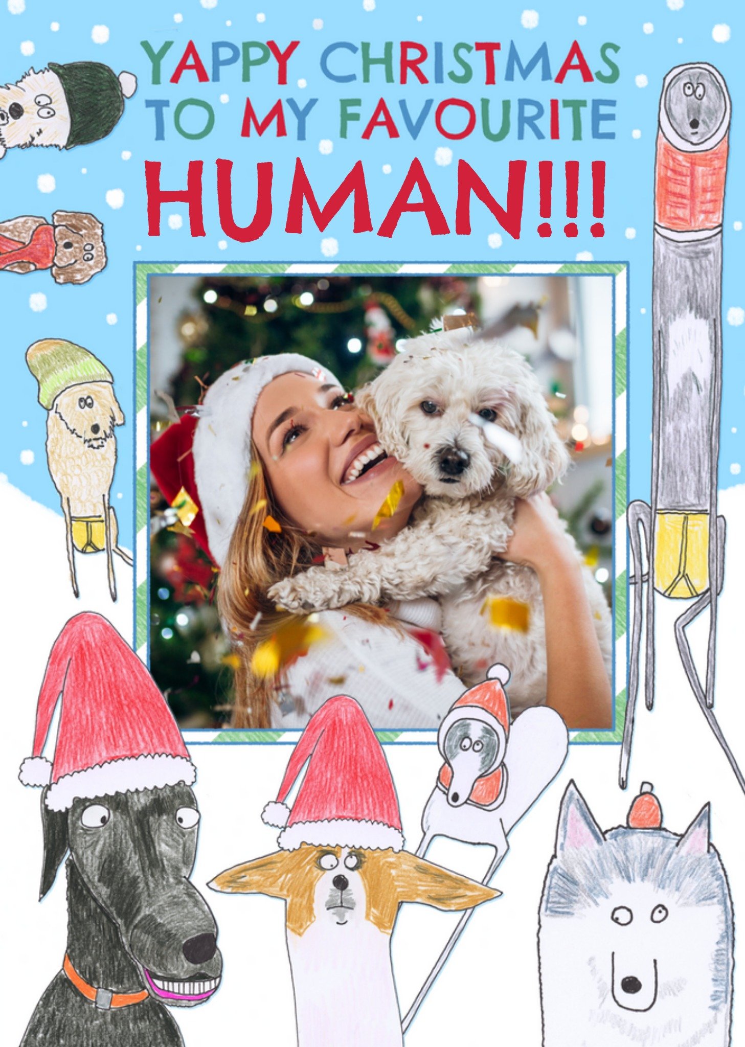 Hercule Van Wolfwinkle Yappy Christmas To My Favourite Human Photo Upload Card, Large