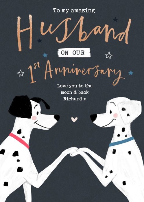 Disney 101 Dalmatians 1st Anniversary Card for Husband - love you to the moon and back