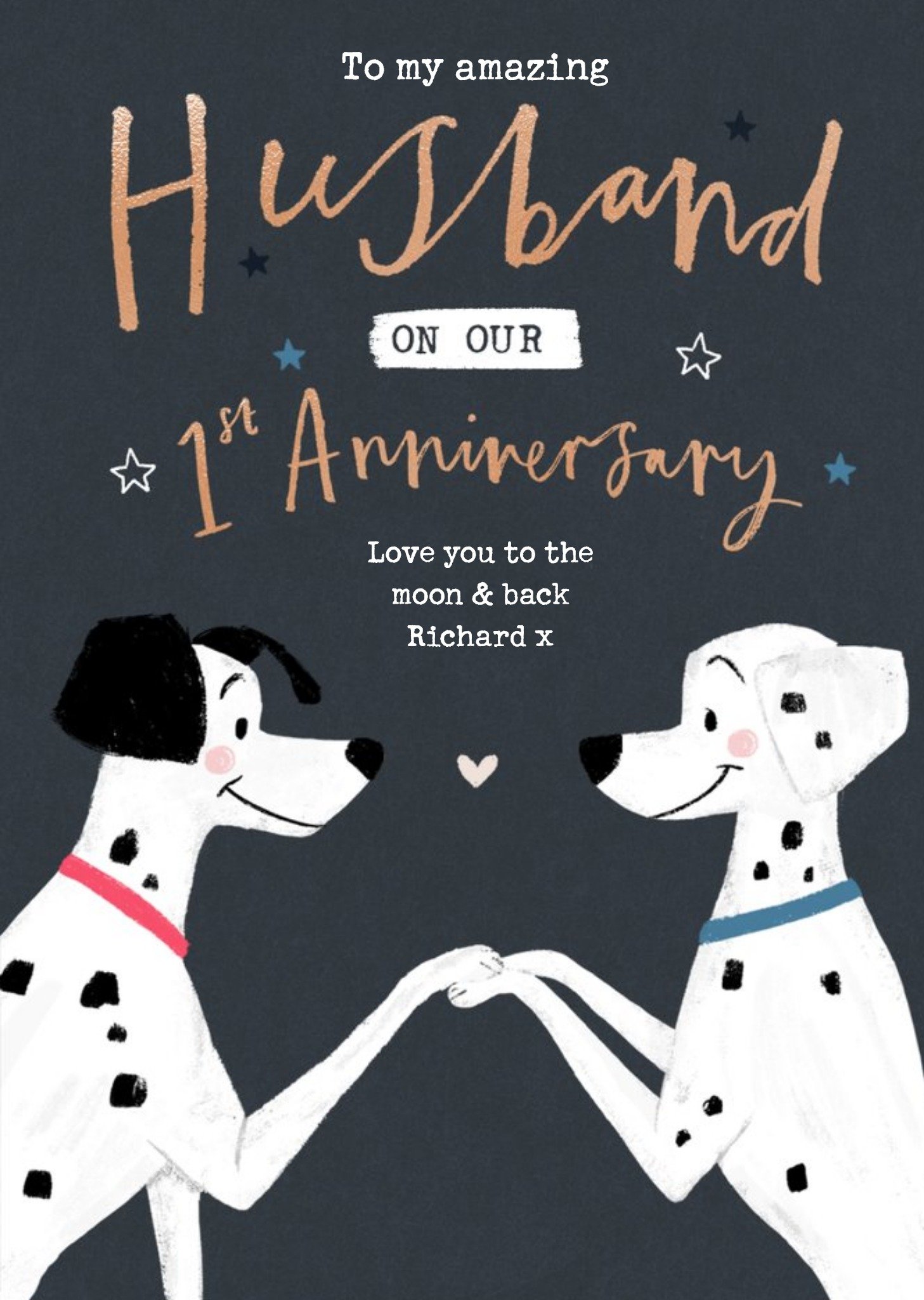 Disney 101 Dalmatians 1st Anniversary Card For Husband - Love You To The Moon And Back