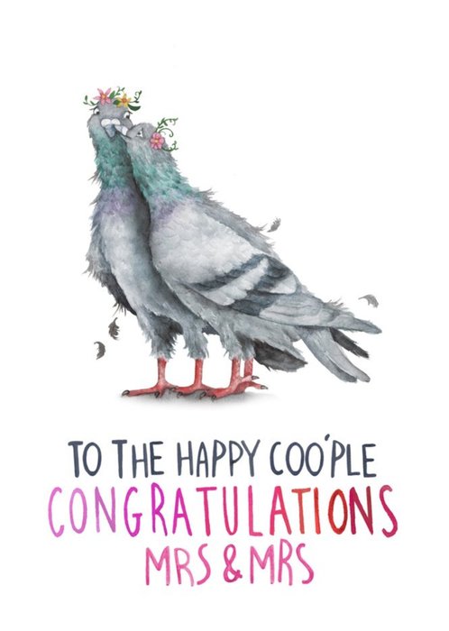 Pigeon Pun Mrs And Mrs Congratulations Wedding Card