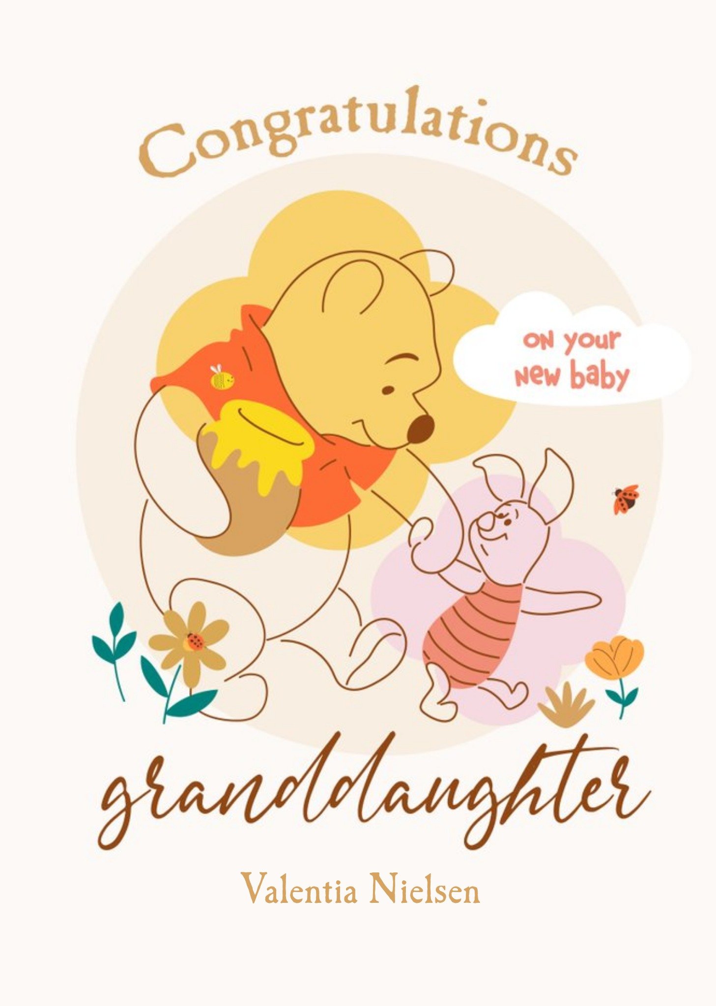 Disney Winnie The Pooh And Piglet New Baby Granddaughter Card