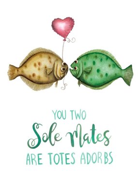 Illustration Of Two Sole Fish One With A Heart Shaped Balloon Engagement Card