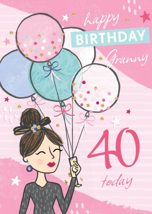 Raspberry Fizz Fun Illustrated Pink Confetti Balloon Age Birthday Card