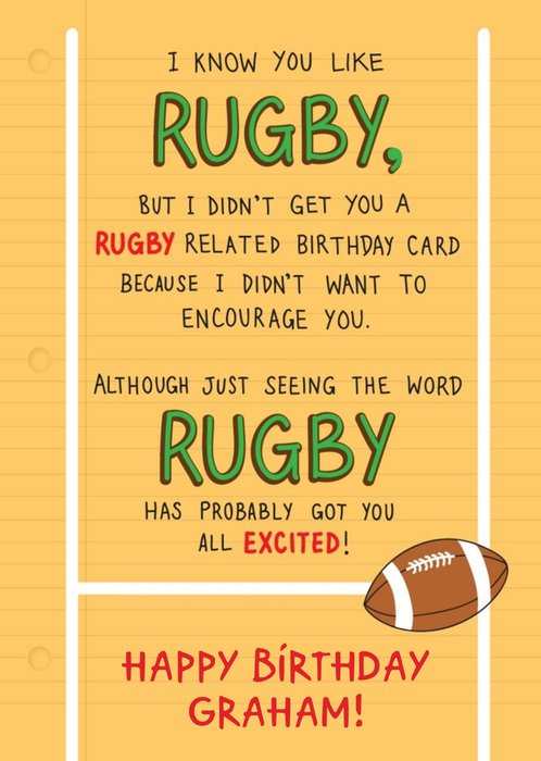 I Know You Like Rugby Personalised Birthday Card