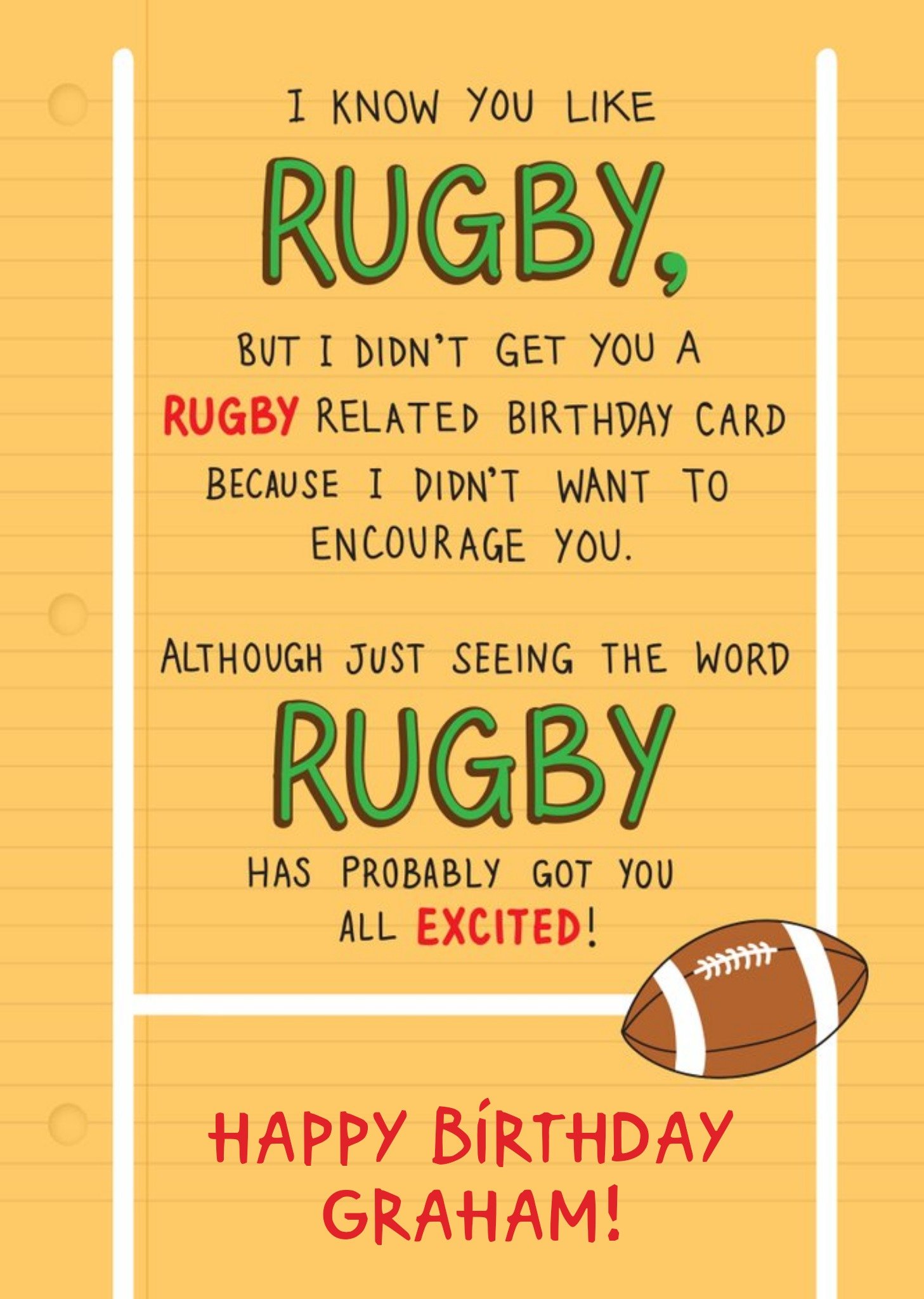 Moonpig I Know You Like Rugby Personalised Birthday Card, Large