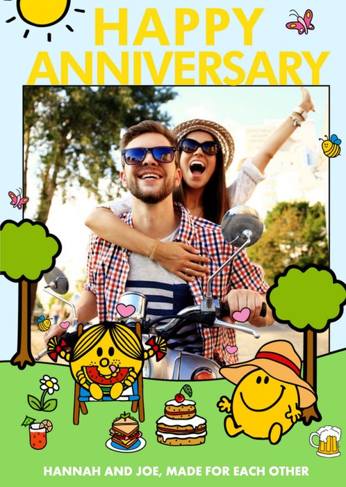 Mr Men And Little Miss Picnic Personalised Photo Upload Happy Anniversary Card