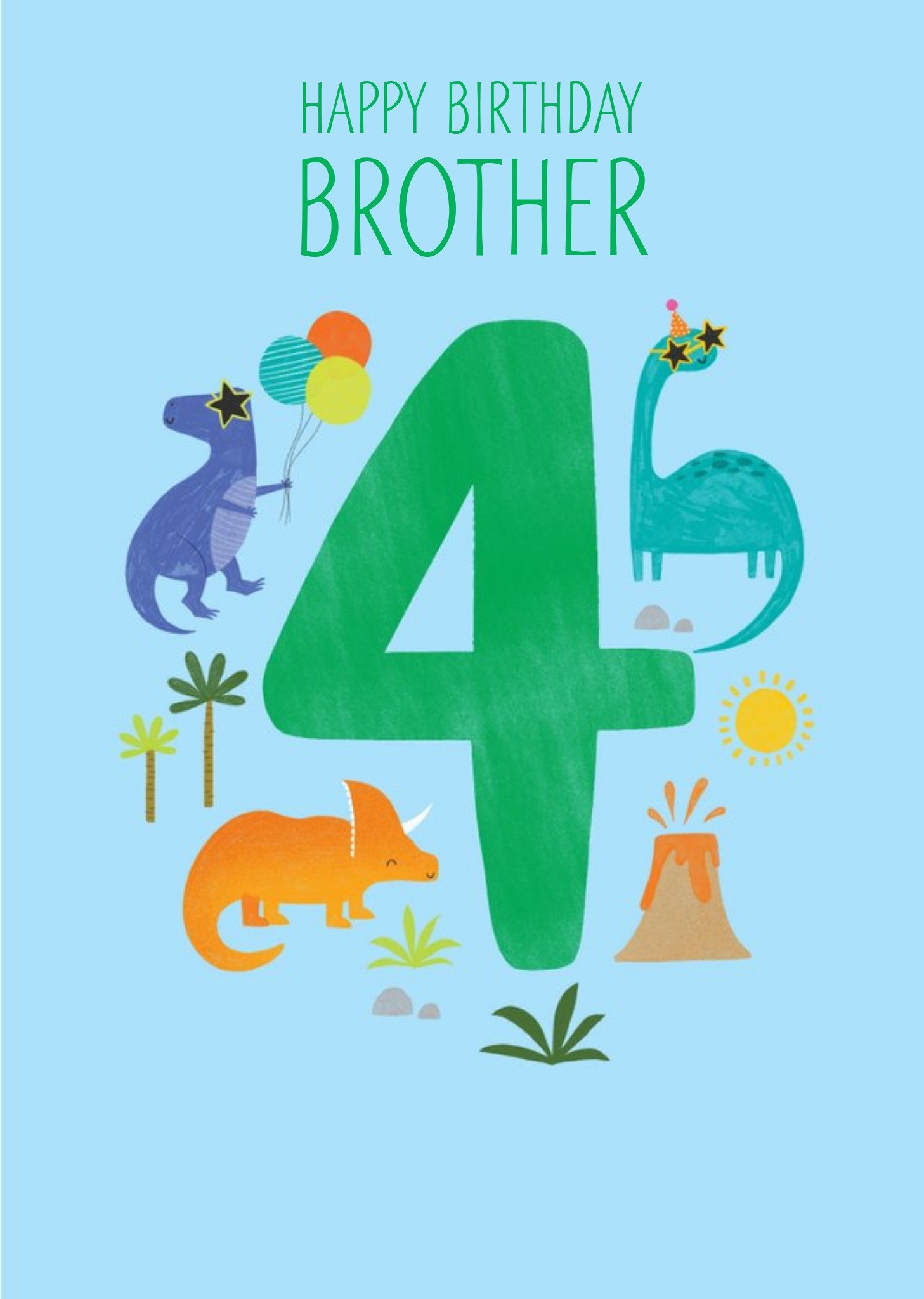 Moonpig Brother's 4th Birthday Dinosaur Illustrations Card, Large