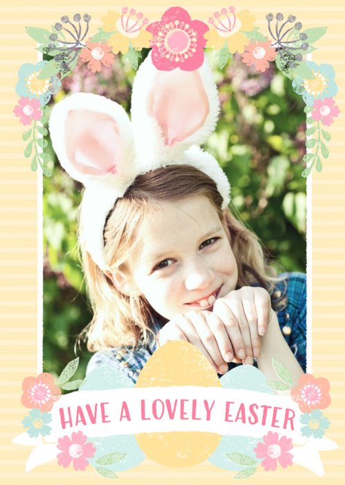 Yellow Striped Happy Easter Photo Card