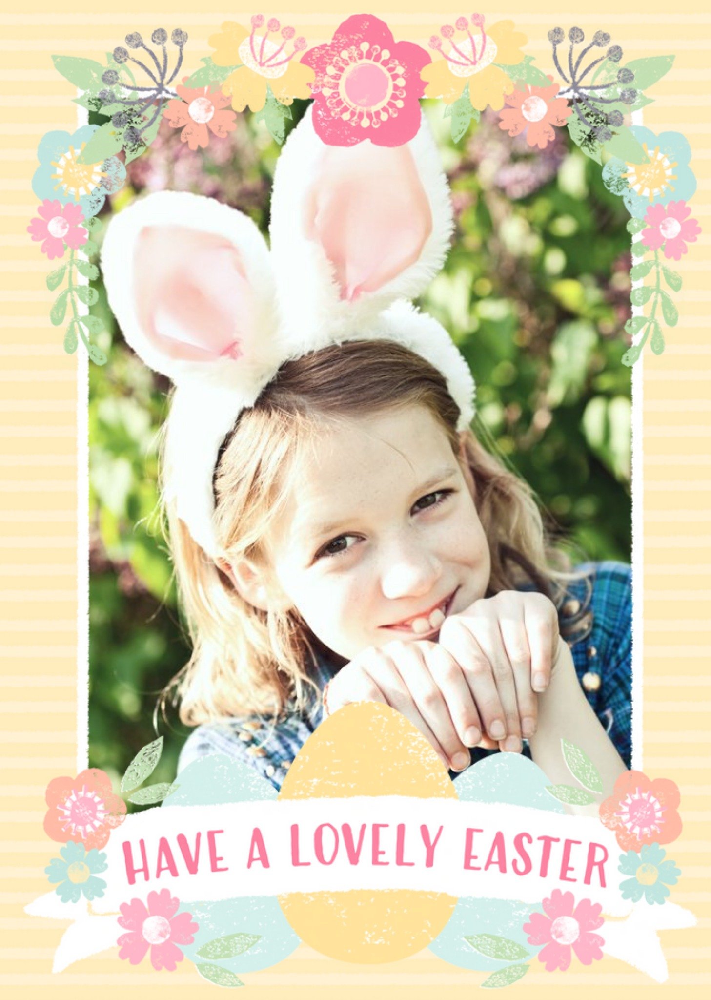 Yellow Striped Happy Easter Photo Card Ecard