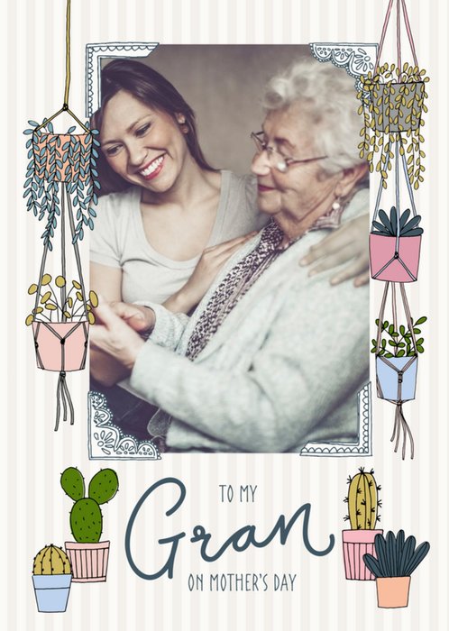 Mother's Day Card - Gran - photo upload card - plants and succulents