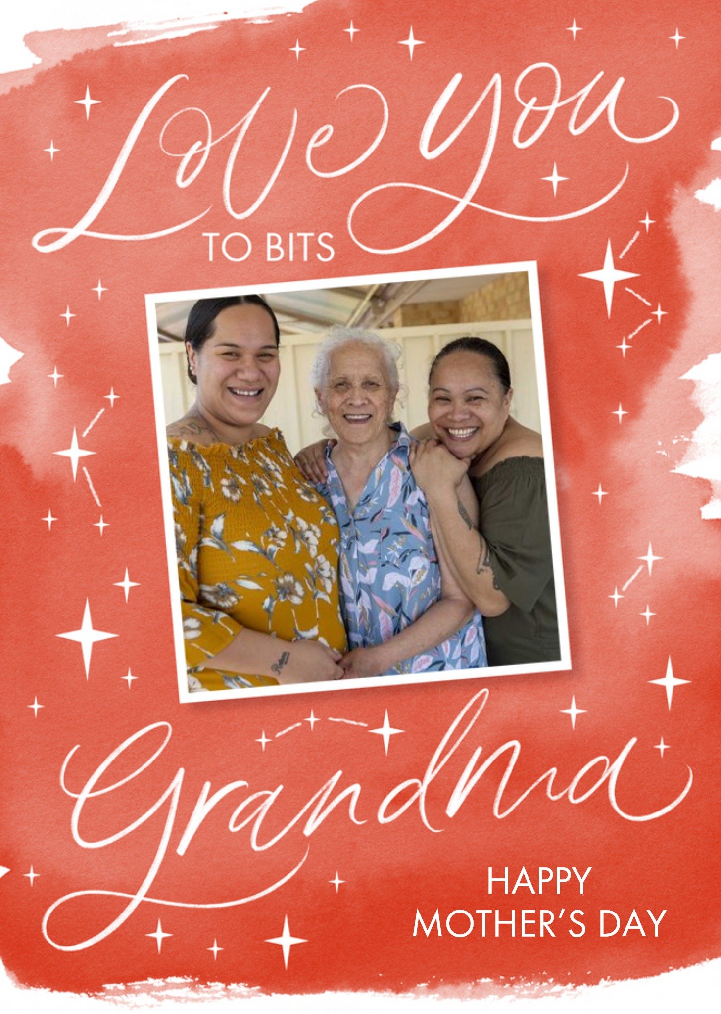 White Calligraphy On A Red Watercolour Background Grandma's Mother's Day Photo Upload Card Ecard