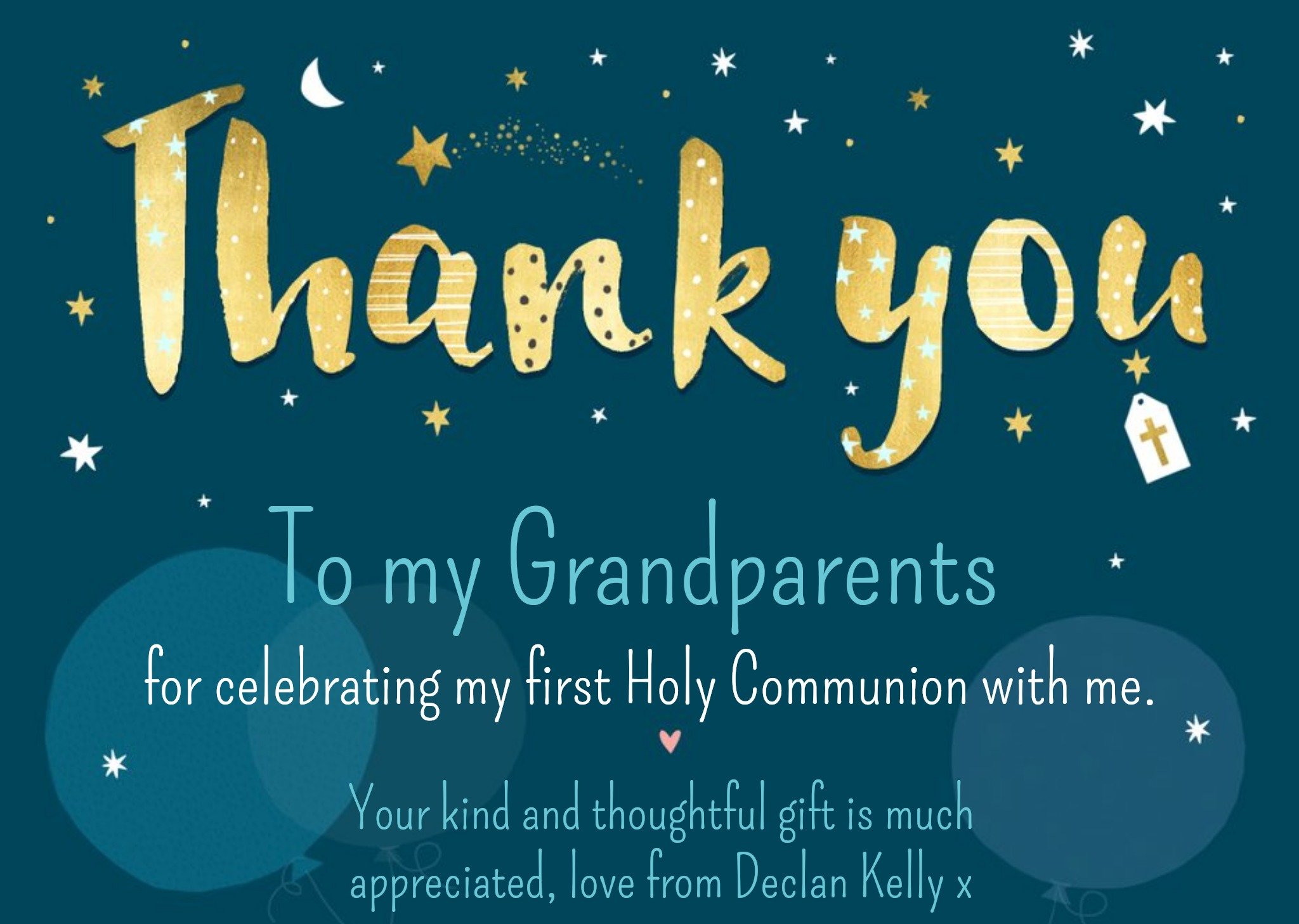 Gold Coloured Patterned Typography Thank You To My Grandparents First Holy Communion Card Ecard