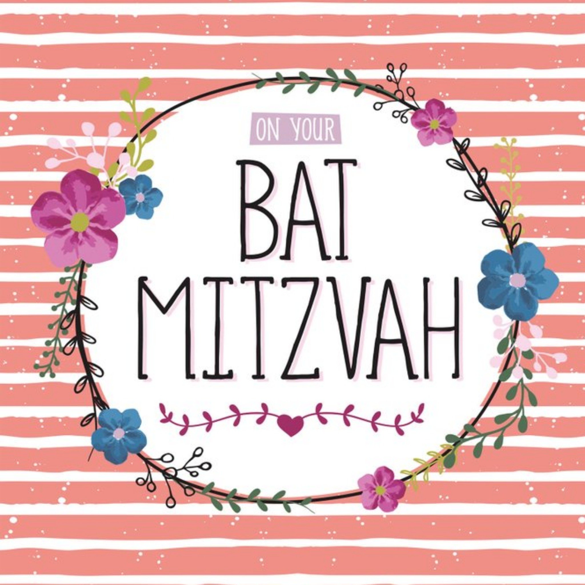 Moonpig Stripes And Flowers On Your Bat Mitzvah Card, Large