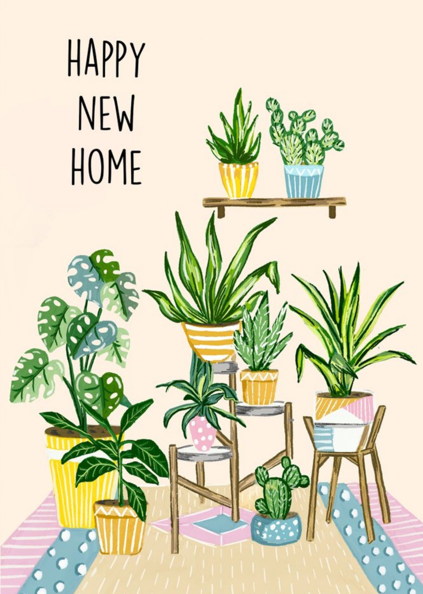 Poppy And Mabel Bright Room Filled With Houseplants Illustration, Happy New Home Card