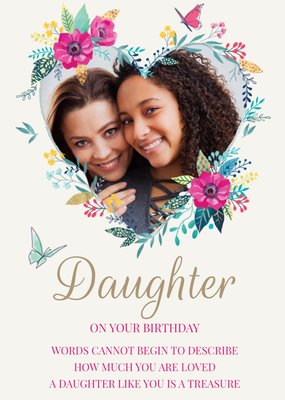 Birthday Card - Daughter - Photo Upload - Floral - Love Heart
