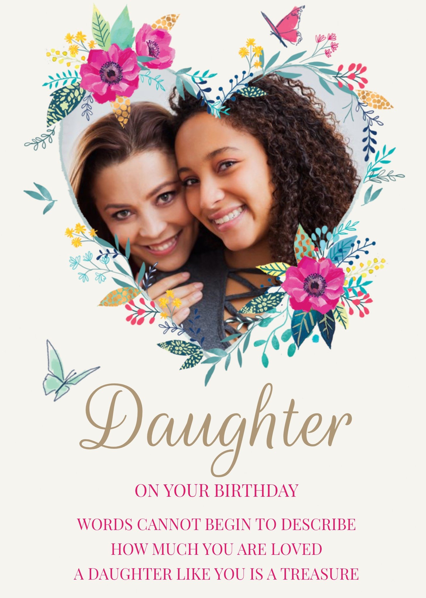 Ling Design Birthday Card - Daughter - Photo Upload - Floral - Love Heart, Large